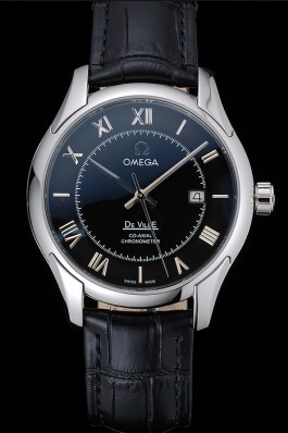 Omega DeVille Black Dial Stainless Steel Case Black Leather Strap 622829 Omega Replica Watch
