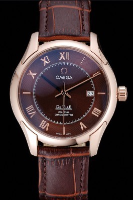 Omega DeVille Brown Dial Gold Case Brown Leather Strap 622831 Omega Replica Watch