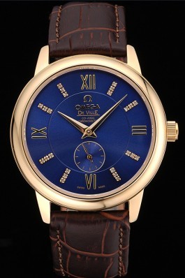 Omega DeVille Prestige Small Seconds Blue Dial Gold Case Brown Leather Bracelet 622601 Omega Replica Watch