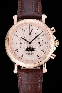 Patek Philippe Grand Complications Rose Gold Dial Engraved Rose Gold Case Brown Leather Bracelet 1454142 Fake Patek Philippe