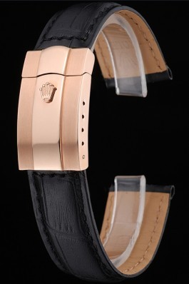 Rolex Black Leather with Rose Gold Clasp Bracelet 622498 Replica Rolex Bracelet