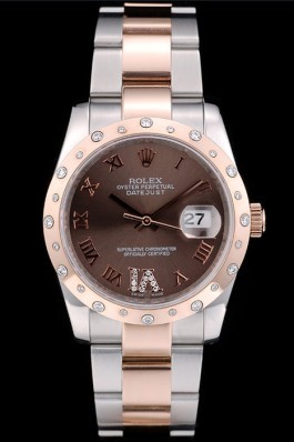 Rolex DateJust Brushed Stainless Steel Case Brown Dial Diamond Plated 41994 Replica Rolex Datejust
