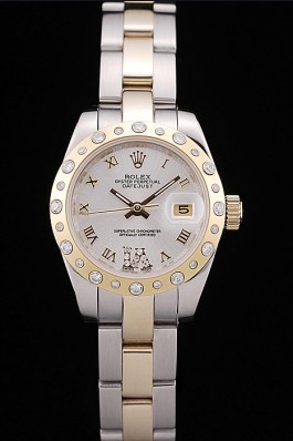 Rolex DateJust Brushed Stainless Steel Case White Dial Diamond Plated Replica Rolex Datejust