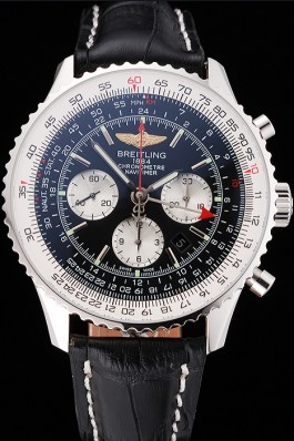 Swiss Breitling Navitimer Black Dial Stainless Stell Case Black Leather Strap Replica Designer Watches