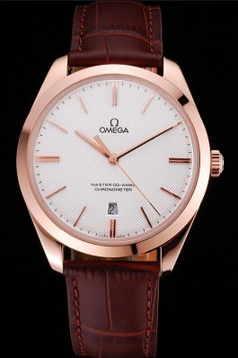 Swiss Omega DeVille Tresor White Dial Gold Case Brown Leather Strap 622846 Omega Replica Watch