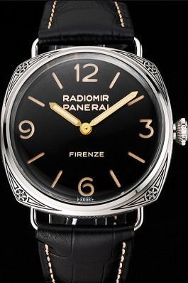Swiss Panerai Radiomir 3 Days Acciaio "Firenze" Black Dial Stainless Steel Case Black Leather Strap Panerai Replica Watch