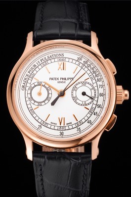 Swiss Patek Philippe 5170J Chronograph White Dial Rose Gold Case Black Leather Strap Fake Patek Philippe