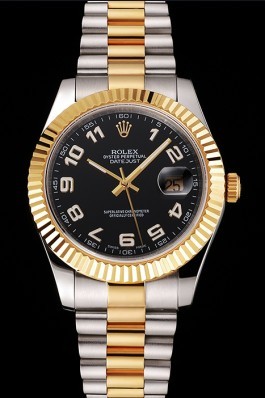 Swiss Rolex Datejust Black Dial Gold Bezel Stainless Steel Case Two Tone Bracelet Replica Rolex Datejust