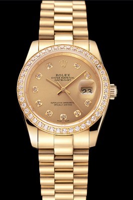 Swiss Rolex Datejust Champagne Dial Diamond Bezel Gold Bracelet 1454097 Replica Rolex Datejust