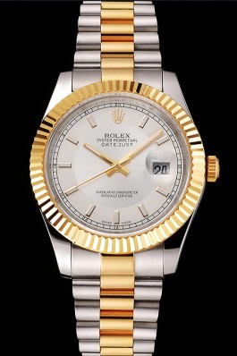 Swiss Rolex Datejust White Dial Gold Bezel Stainless Steel Case Two Tone Gold Bracelet Replica Rolex Datejust