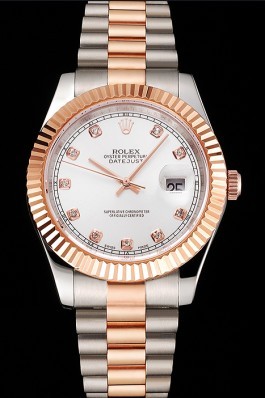 Swiss Rolex Datejust White Dial Rose Gold Bezel Stainless Steel Case Two Tone Bracelet Replica Rolex Datejust