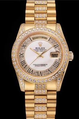 Swiss Rolex Day-Date Diamond Pave White Dial Gold Diamond Bracelet 1453958 Rolex Replica Aaa