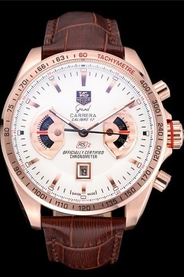 Tag Heuer Carrera Rose Gold Case White Dial Brown Leather Strap 98245 Tag Heuer Replica