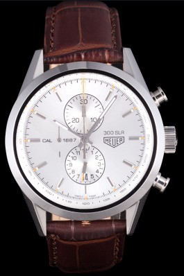 Tag Heuer SLR Brushed Stainless Steel Case Silver Dial Brown Leather Strap Aaa Tag Heuer Replica